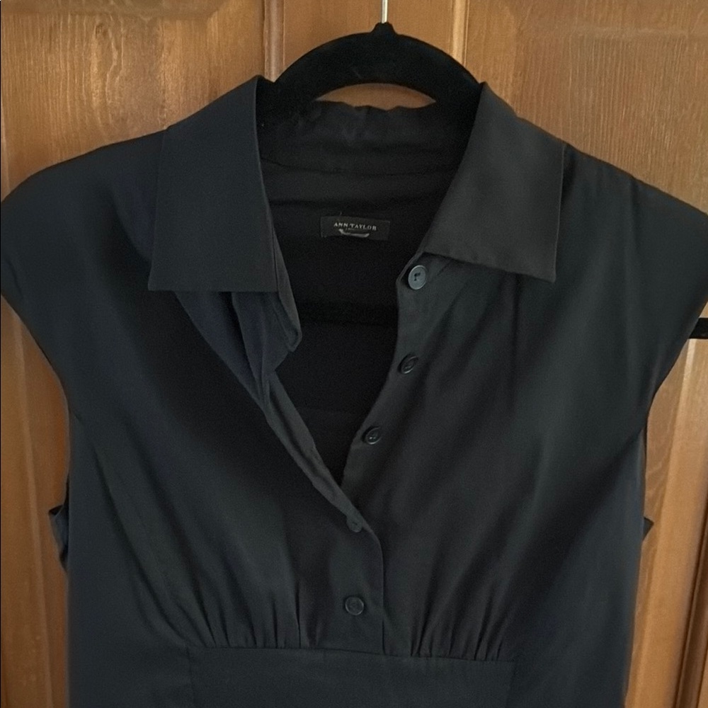 Ann Taylor Black Sleeveless Collared Top